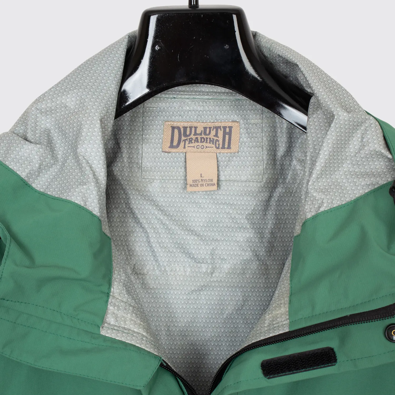 Duluth Trading Co Rain Jacket Size L Spring Green Nylon Waterproof Hood 4-Pocket