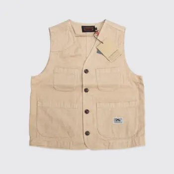 The Quartermaster Fisherman Vest Size M Khaki Herringbone Twill Canvas 4-Pocket
