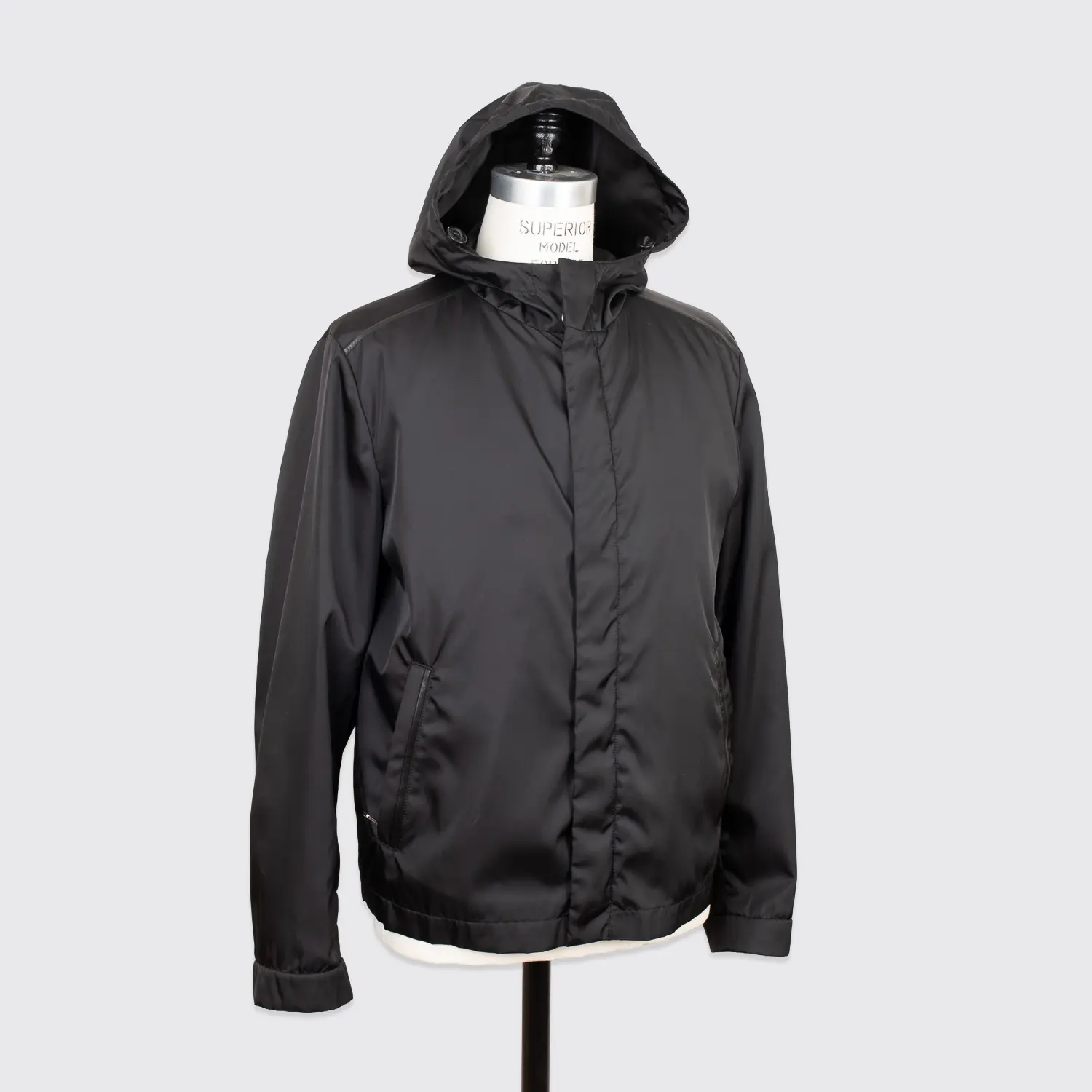 Prada Jacket Size EU50 Black Zip Front Polyamide w/ Leather Trim Windbreaker