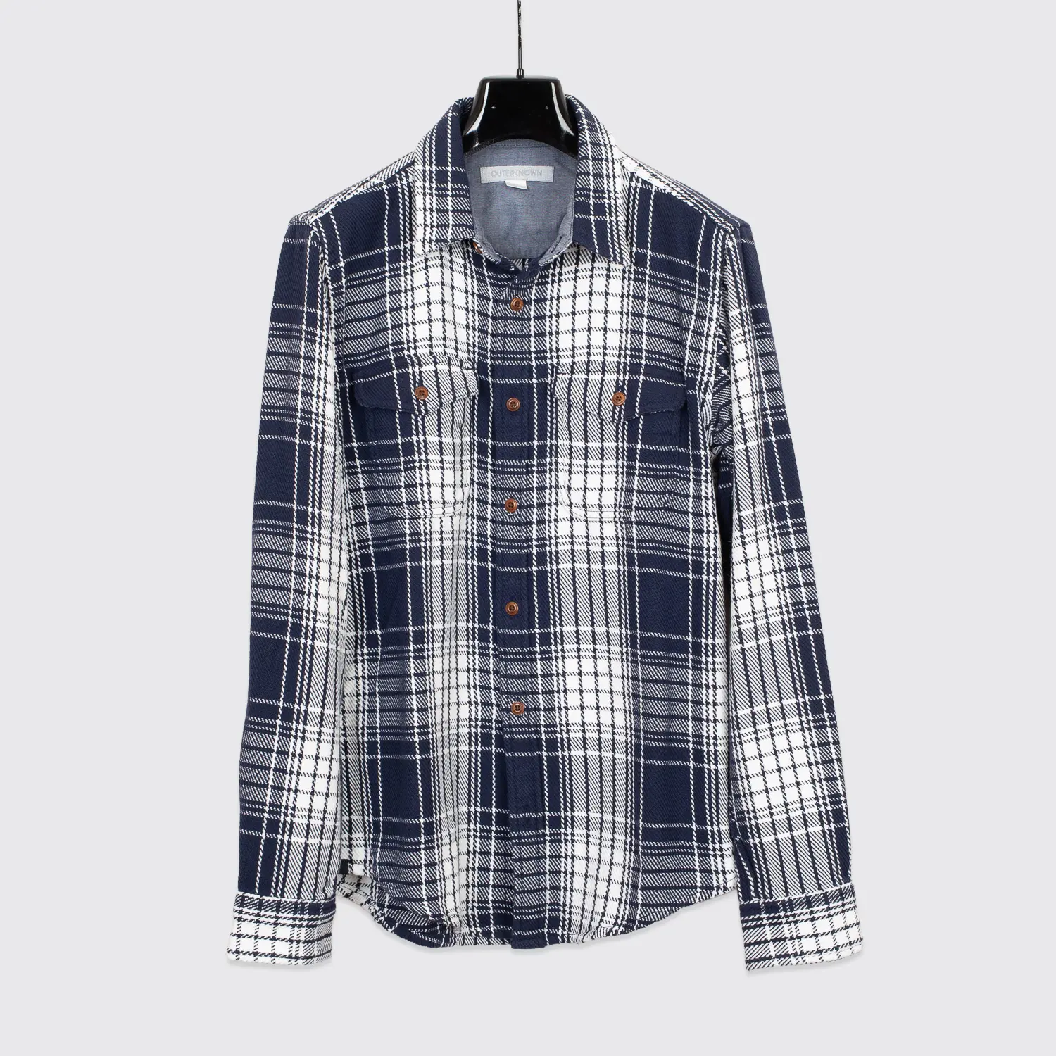 Outerknown Blanket Shirt Size S Men Navy White Plaid Heavyweight Woven Cotton