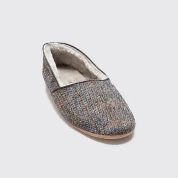 Draper of Glastonbury Lewis Shearling Slippers Size 9 Brown Tweed Made in UK