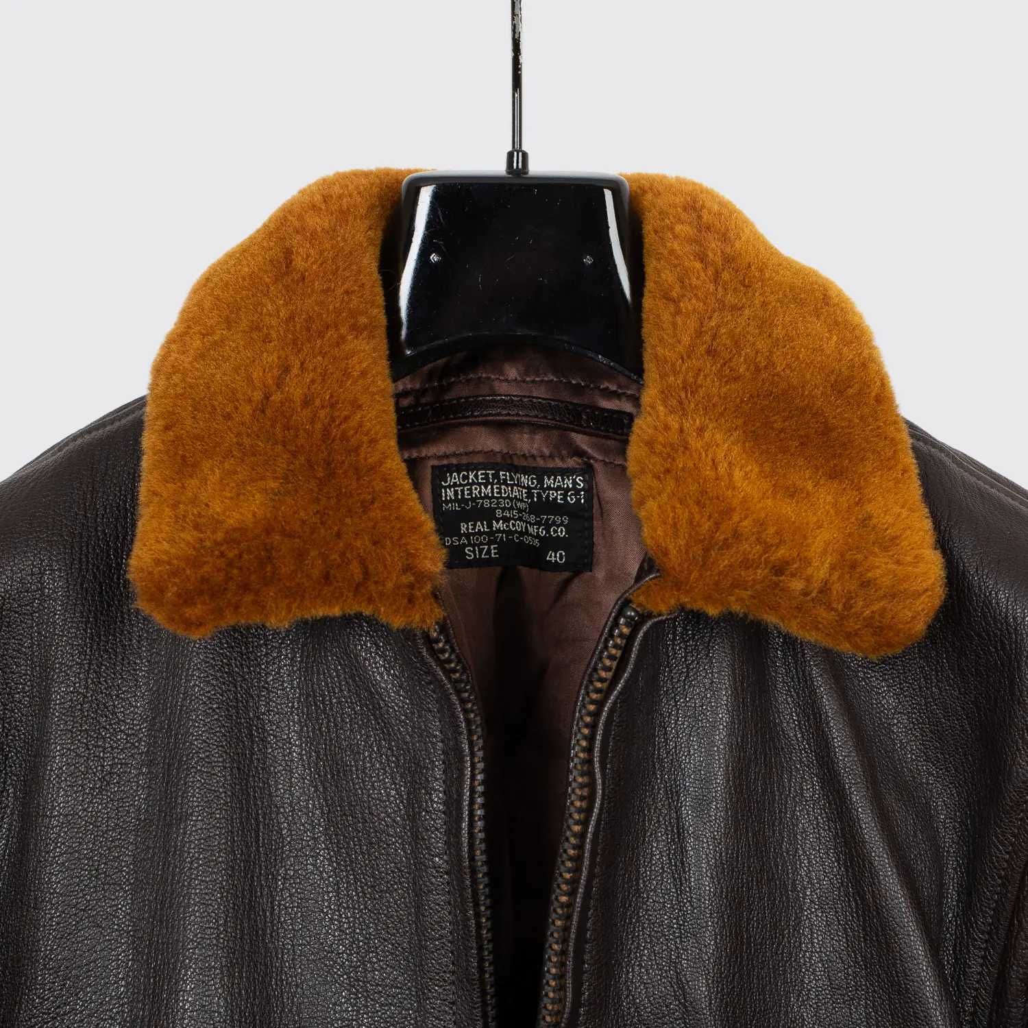 The Real McCoy's G-1 Leather Flight Jacket Dark Brown Goatskin Wool Trim Bomber