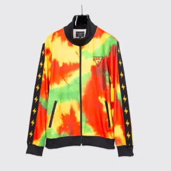 GUESS x J.Balvin Track Jacket Size L Red Yellow Green Tie Dye Full Zipper Warmup