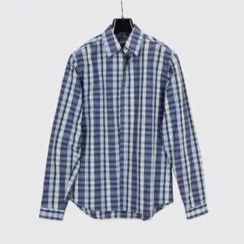 Frank Leder Sport Shirt Size S Men Blue White Plaid Check Linen Made in Germany