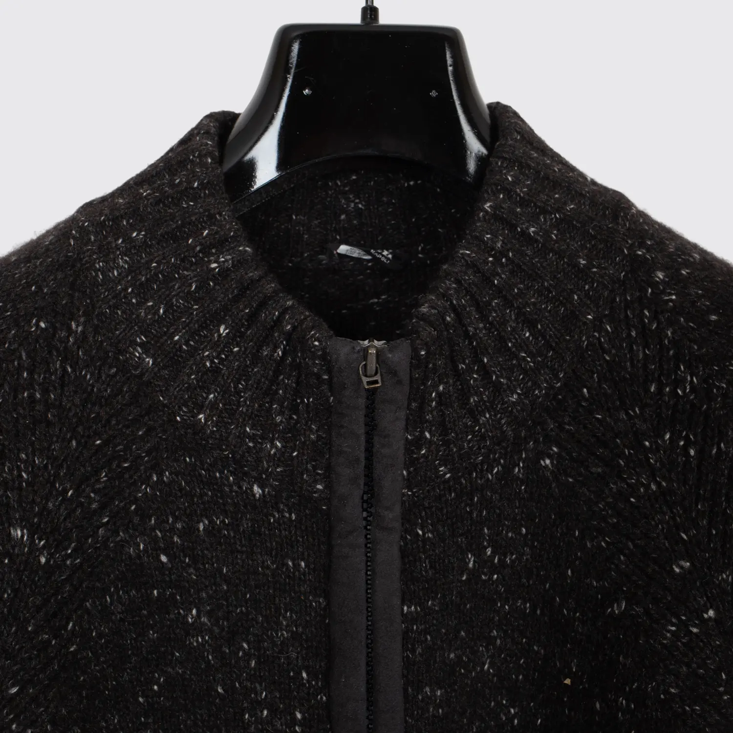 Kiton Cashmere Sweater Size EU54 Charcoal Fleck Zip with Leather Made in Italy