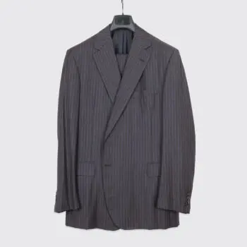 Oxxford Clothes Suit Size 48L W42 Gray Purple Stripe Wool 2-Button Mason 150s