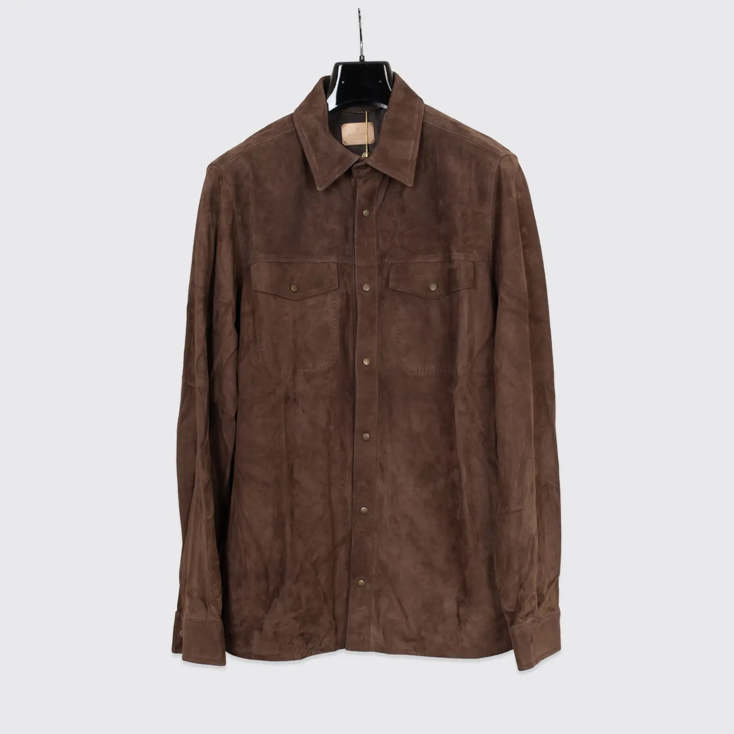 AJMone Barron Suede Shirt Size M (EU50) Men Coffee Brown Lambskin Made in Italy