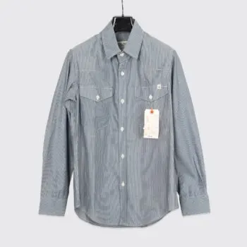 Ship John Patton Shirt Size S Men Blue Stripe Cotton Chambray Made in U.S.A.