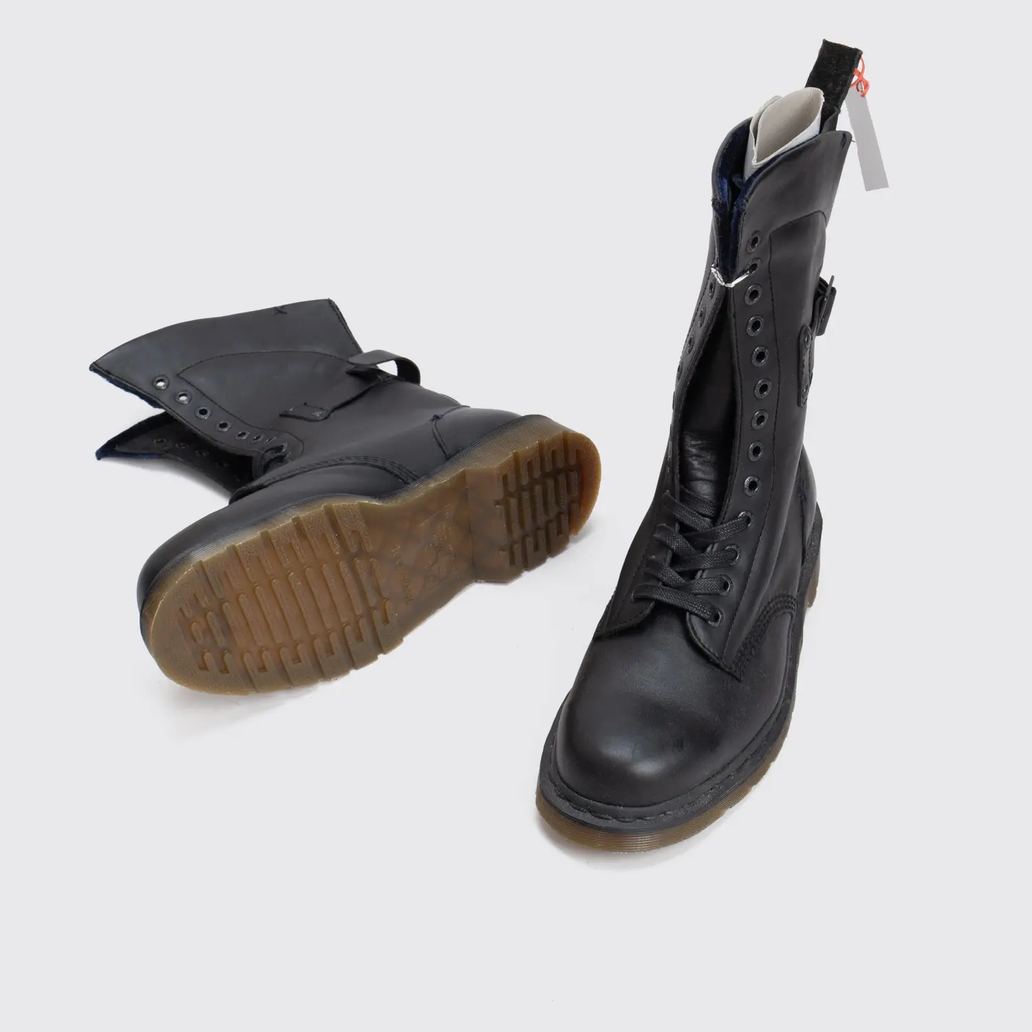 Dr. Martens Boots Size 11 (UK10) Men Black Leather 13-Eye Blue Velvet Trim MODS