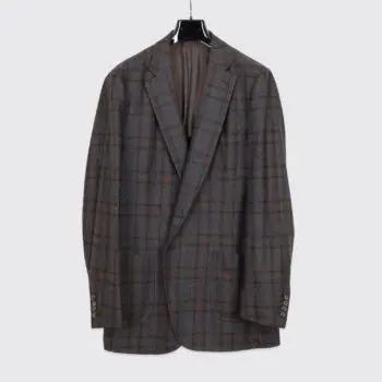 Isaia Napoli Sport Coat Size EU60 L Ash Brown Plaid Wool Flannel Dustin