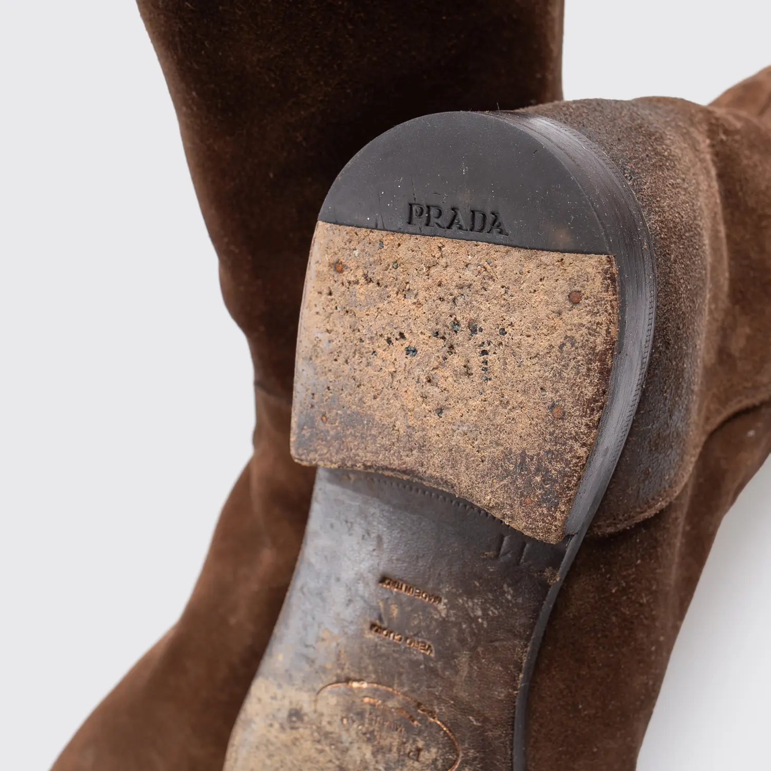 Prada Boots Size UK11 Men Cigar Brown Suede Tall Horse Riding Made in Italy