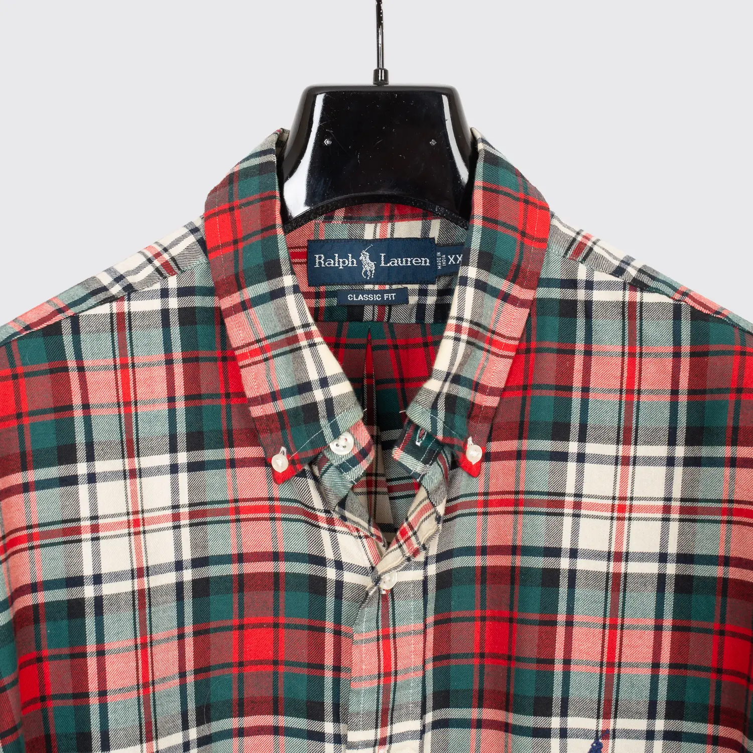 Polo Ralph Lauren Vintage Shirt 2XL Red Green Plaid Cotton Flannel Classic Fit