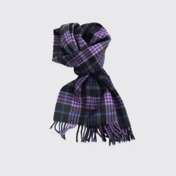 Small Tartan Plaid Scarf Black Purple Blue Soft Wool Fringe Warm Wool