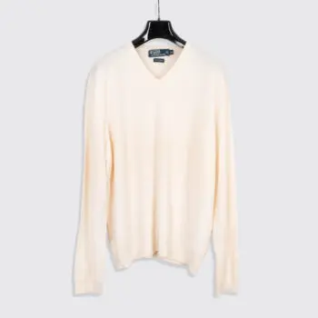 Polo Ralph Lauren Cashmere Sweater 2XL Men V-Neck Cream Colored Knit