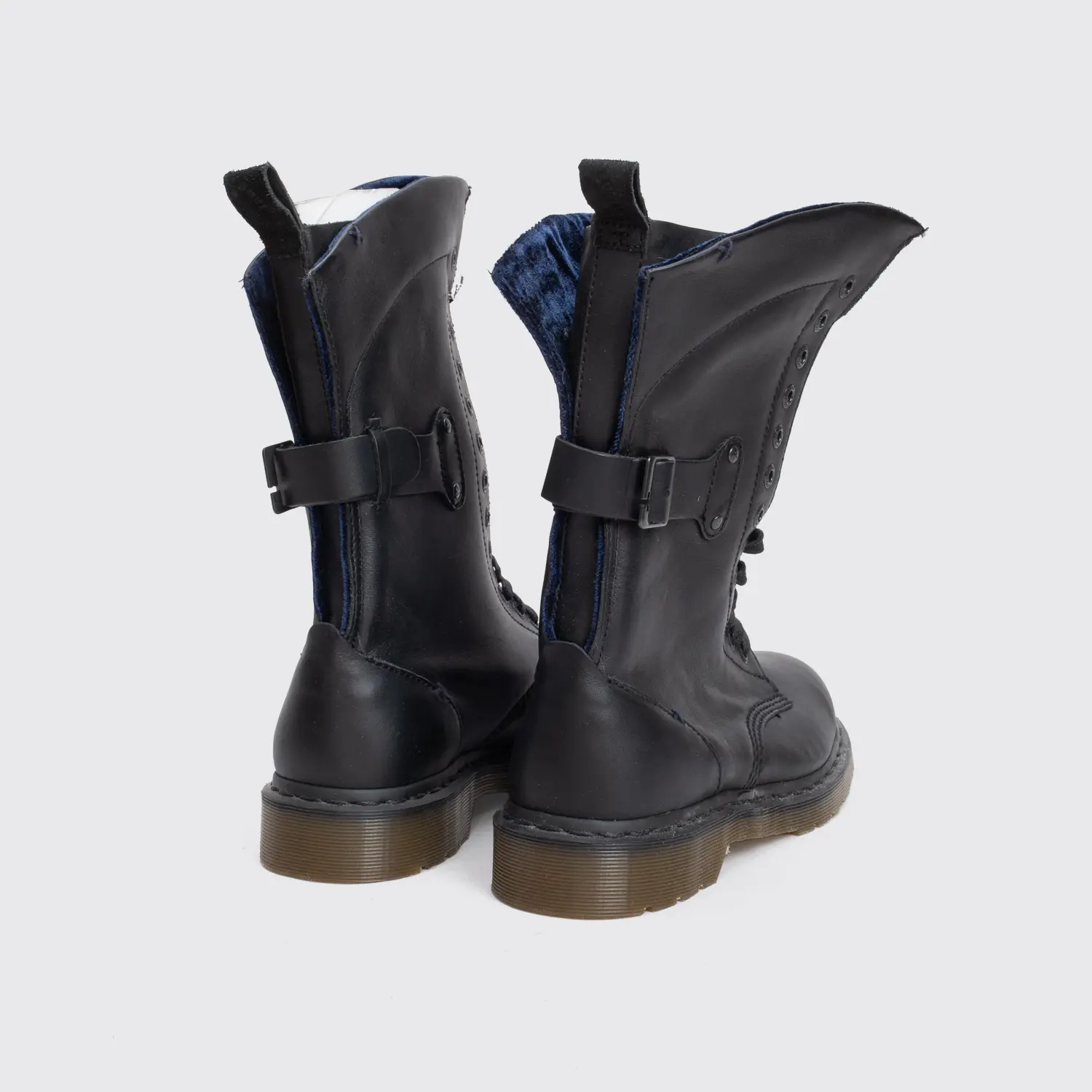 Dr. Martens Boots Size 11 (UK10) Men Black Leather 13-Eye Blue Velvet Trim MODS