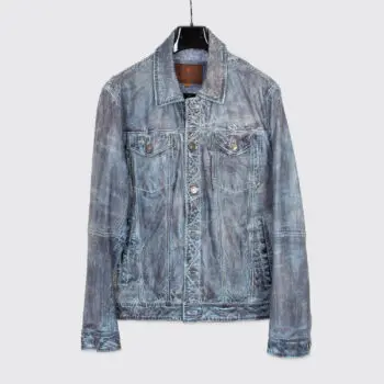 Patrick James Missani Le Collezioni Trucker Jacket Size L Distressed Leather