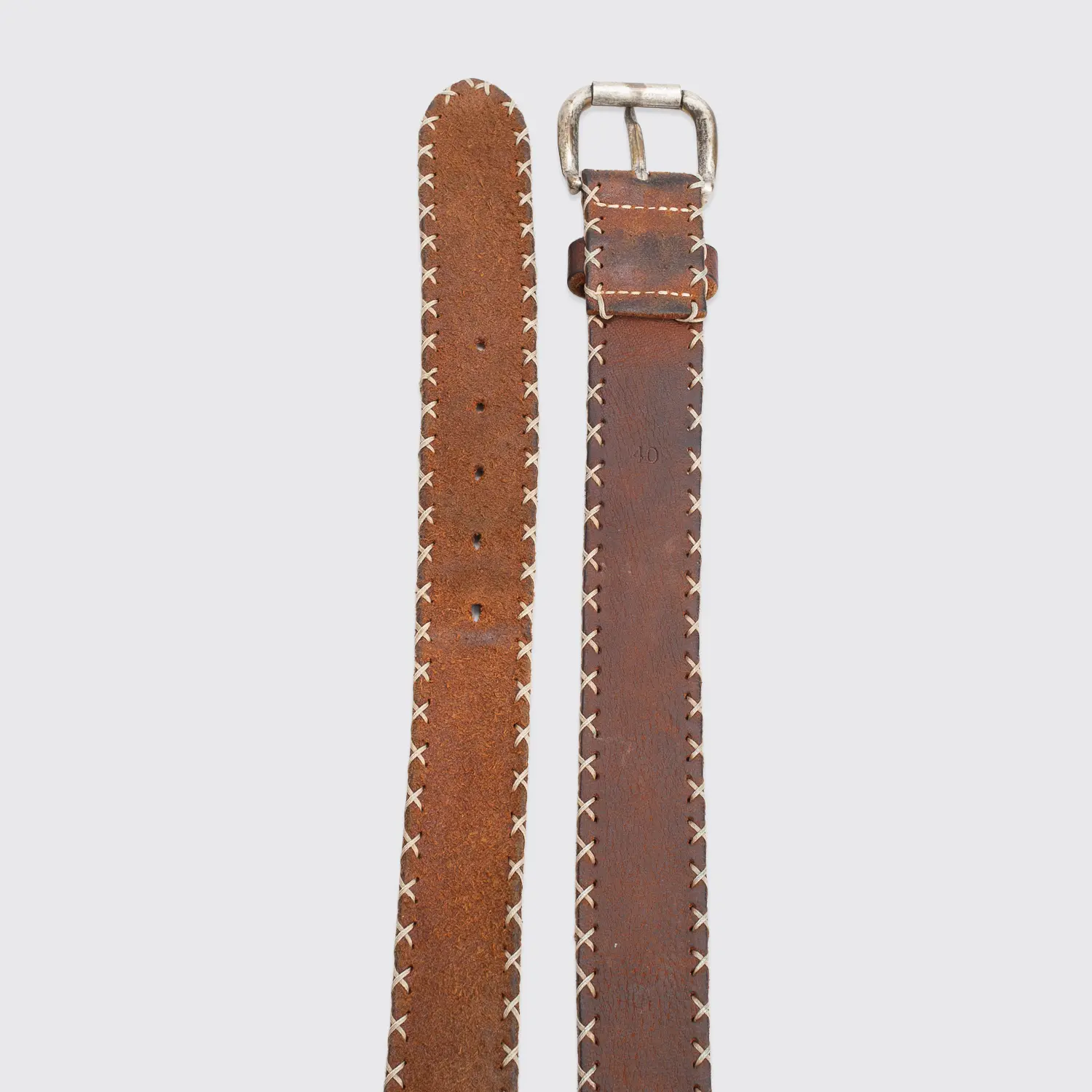 W.Kleinberg Belt Size 40 Aztec Cross Stitch Brown Leather Western Casual