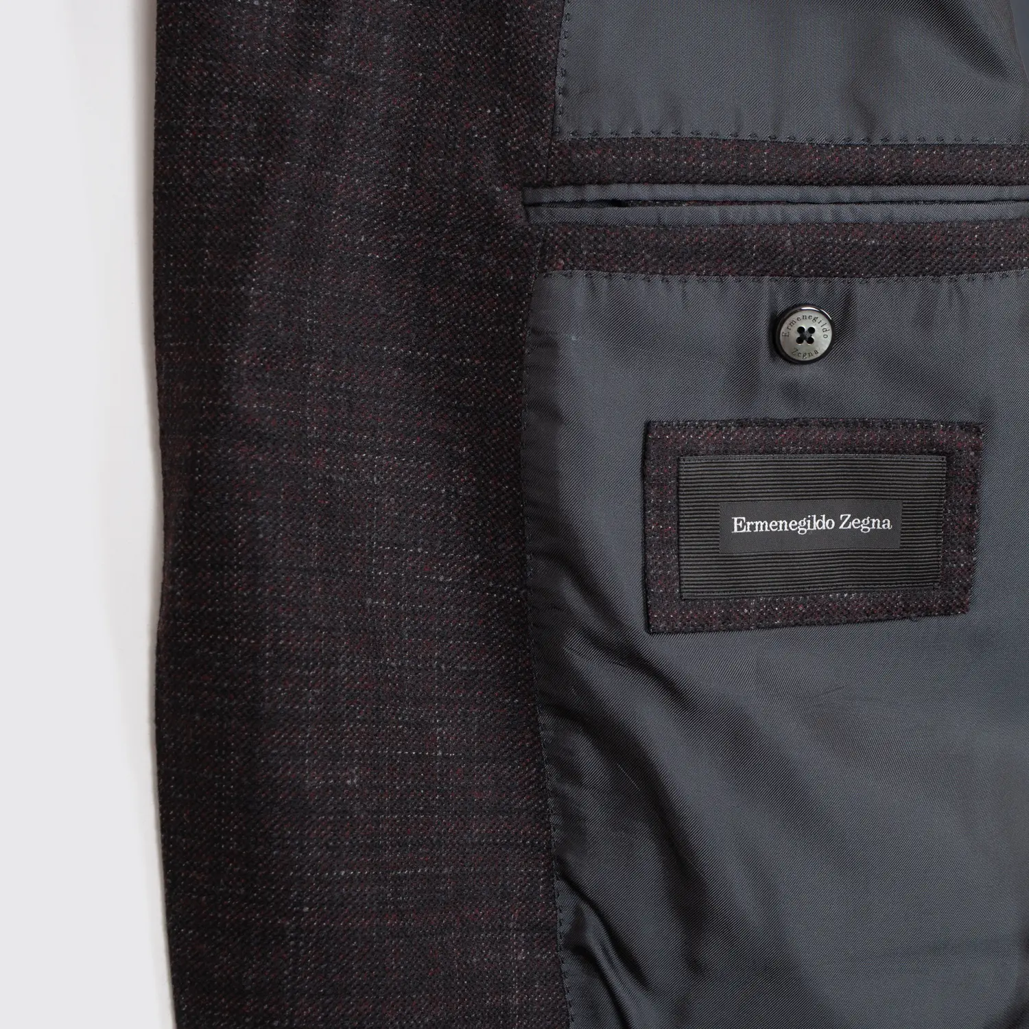 Ermenegildo Zegna Milano Easy Sport Coat Size EU56R Black Red Wool Made in Italy