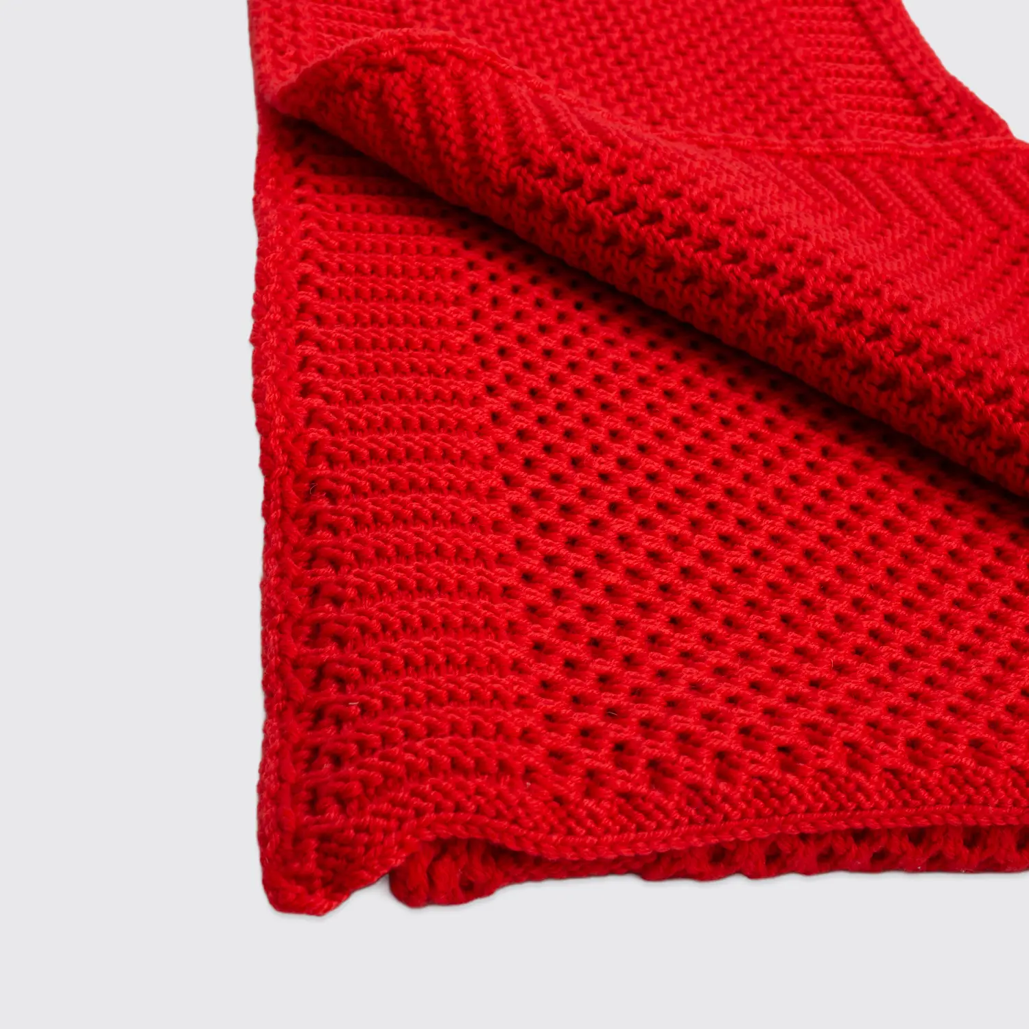 Giuliano Fujiwara Scarf Solid Red Textured Knit Wool Fall Winter Made in Italy