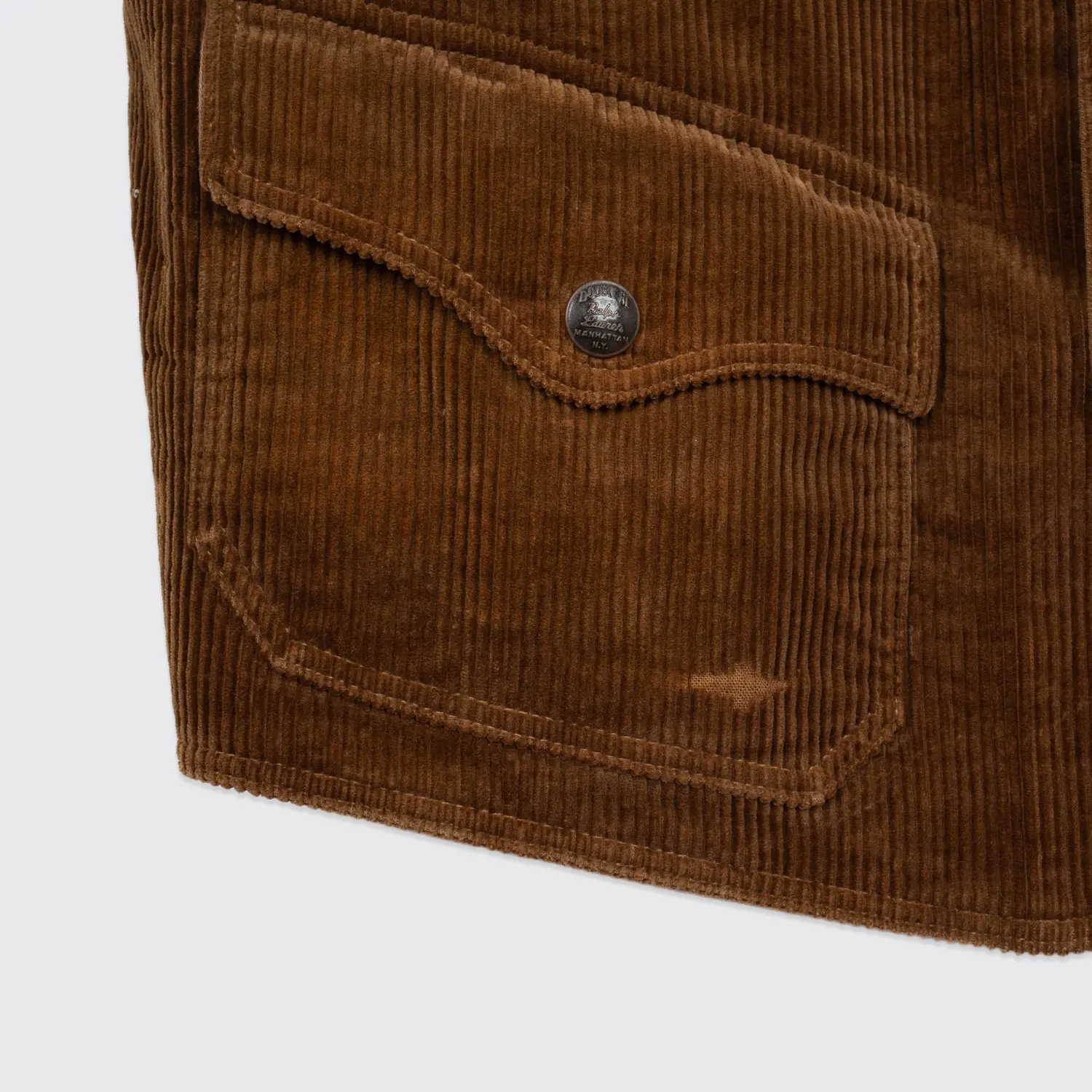 RRL Ralph Lauren Vest Size XL Brown Cotton Distressed Corduroy Snap Closure