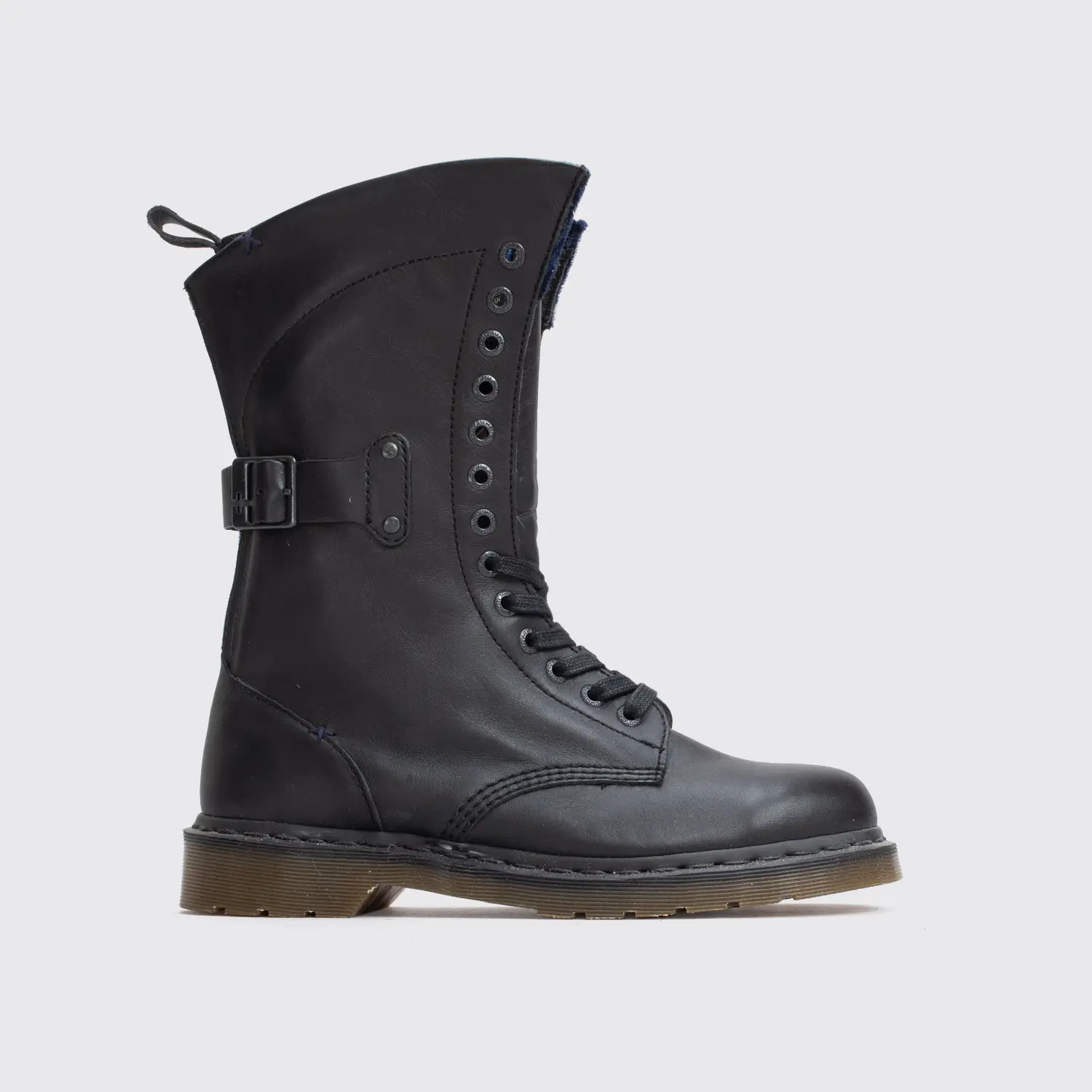 Dr. Martens Boots Size 11 (UK10) Men Black Leather 13-Eye Blue Velvet Trim MODS