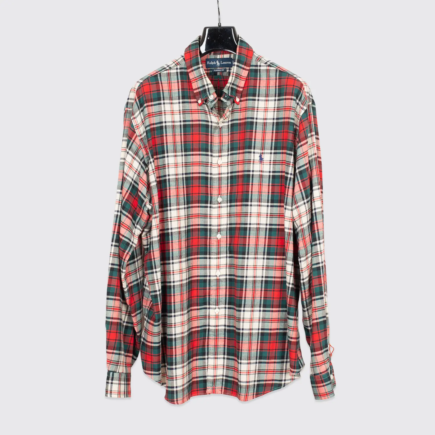 Polo Ralph Lauren Vintage Shirt 2XL Red Green Plaid Cotton Flannel Classic Fit