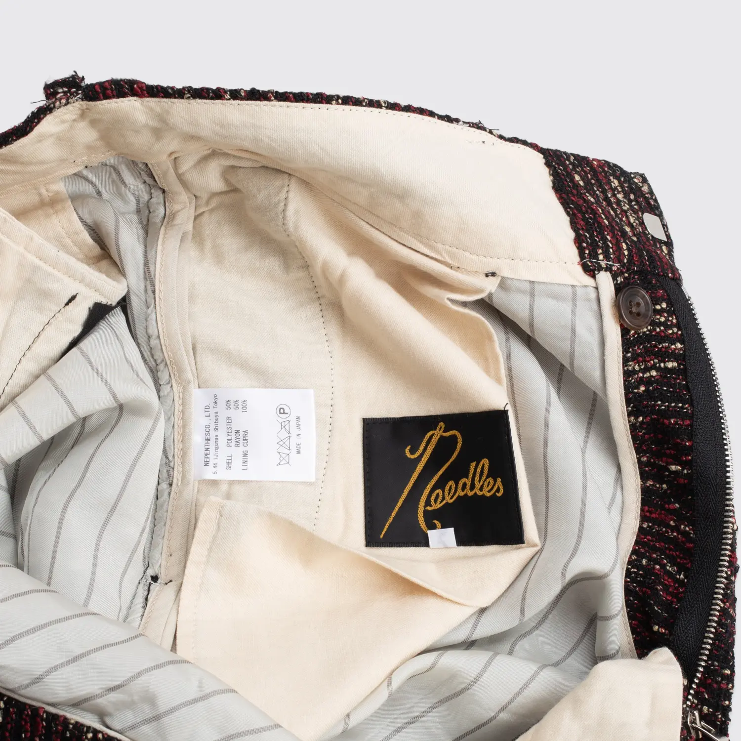 Needles Soft Knit Casual Pant Red Black Woven Knit Rayon Made in Japan