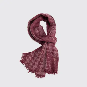 Houndstooth Scarf Dark Red Gray Woven Fringe Fray Hem Lightweight