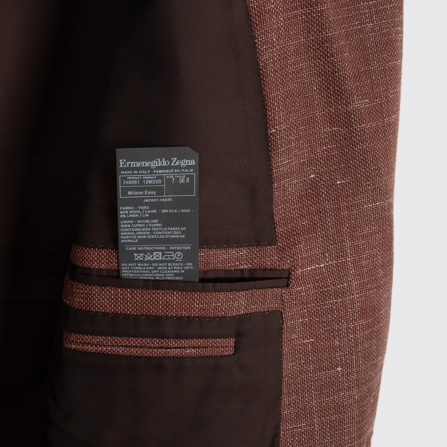 Ermenegildo Zegna Milano Easy Sport Coat Size EU56 Men Red Woven Wool Blend