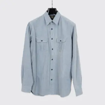 RRL Work Shirt Size M Blue Cotton Pinpoint with Chest Pockets Spread Collar