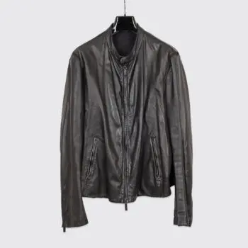 Giorgio Armani Moto Jacket Size EU56 Men Solid Black Lambskin Leather Full Zip