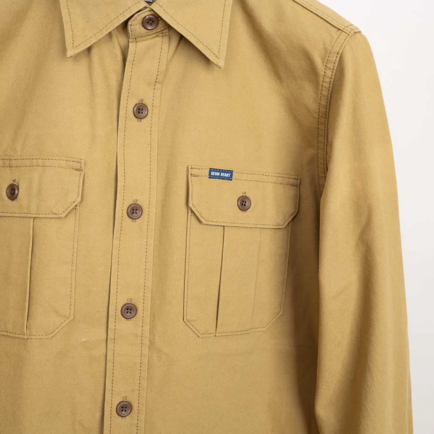 Iron Heart Shirt Size S Men Classic Beige 9oz Cotton Canvas IHSH-354