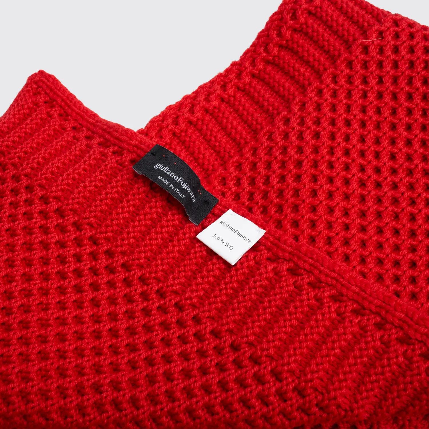 Giuliano Fujiwara Scarf Solid Red Textured Knit Wool Fall Winter Made in Italy