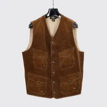 RRL Ralph Lauren Vest Size XL Brown Cotton Distressed Corduroy Snap Closure