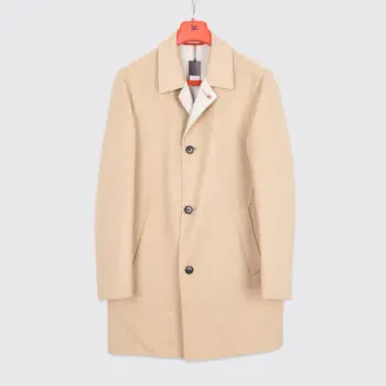 Isaia Napoli Cashmere Coat Size EU52 Light Beige White 3/4 Length Made in Italy