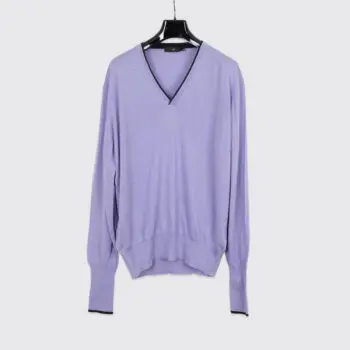 Ermenegildo Zegna Sweater 2XL Men Lavender Wool V-Neck Knit Made in Italy