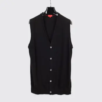 Isaia Napoli Sweater Vest Slim 3XL Black Wool Lightweight Cardigan Made in Italy