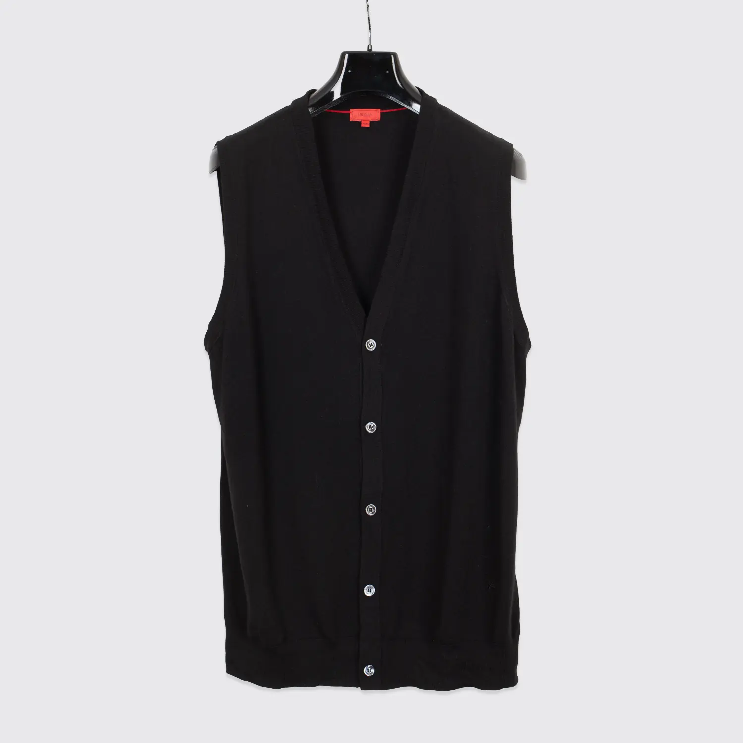 Isaia Napoli Sweater Vest Slim 3XL Black Wool Lightweight Cardigan Made in Italy