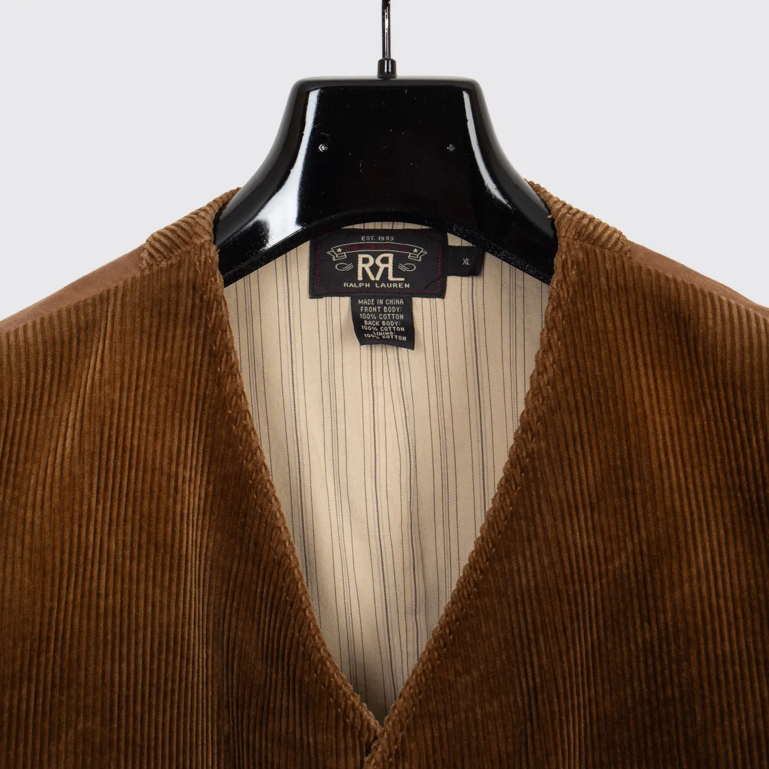 RRL Ralph Lauren Vest Size XL Brown Cotton Distressed Corduroy Snap Closure