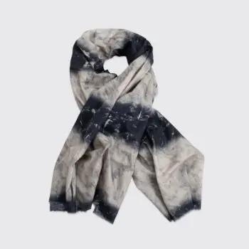 Stephan Schneider Blanket Scarf Gray Indigo Cotton Tie Dye Drip Motif Raw Edge