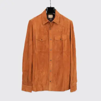 AJMone Barron Suede Shirt Size M (EU50) Men Cognac Tan Lambskin Made in Italy