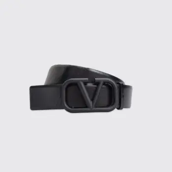 Valentino Garavani VLogo Signature Calfskin Belt Size 95 Solid Black Buckle