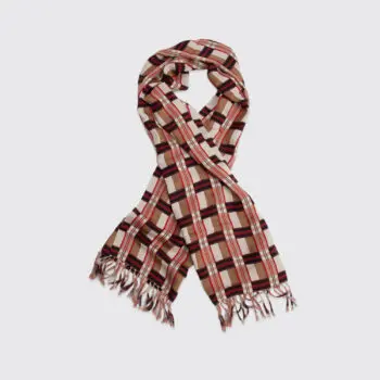 Dries Van Noten Scarf Brown Cream Black Red Lightweight Silk Check Grid Pattern