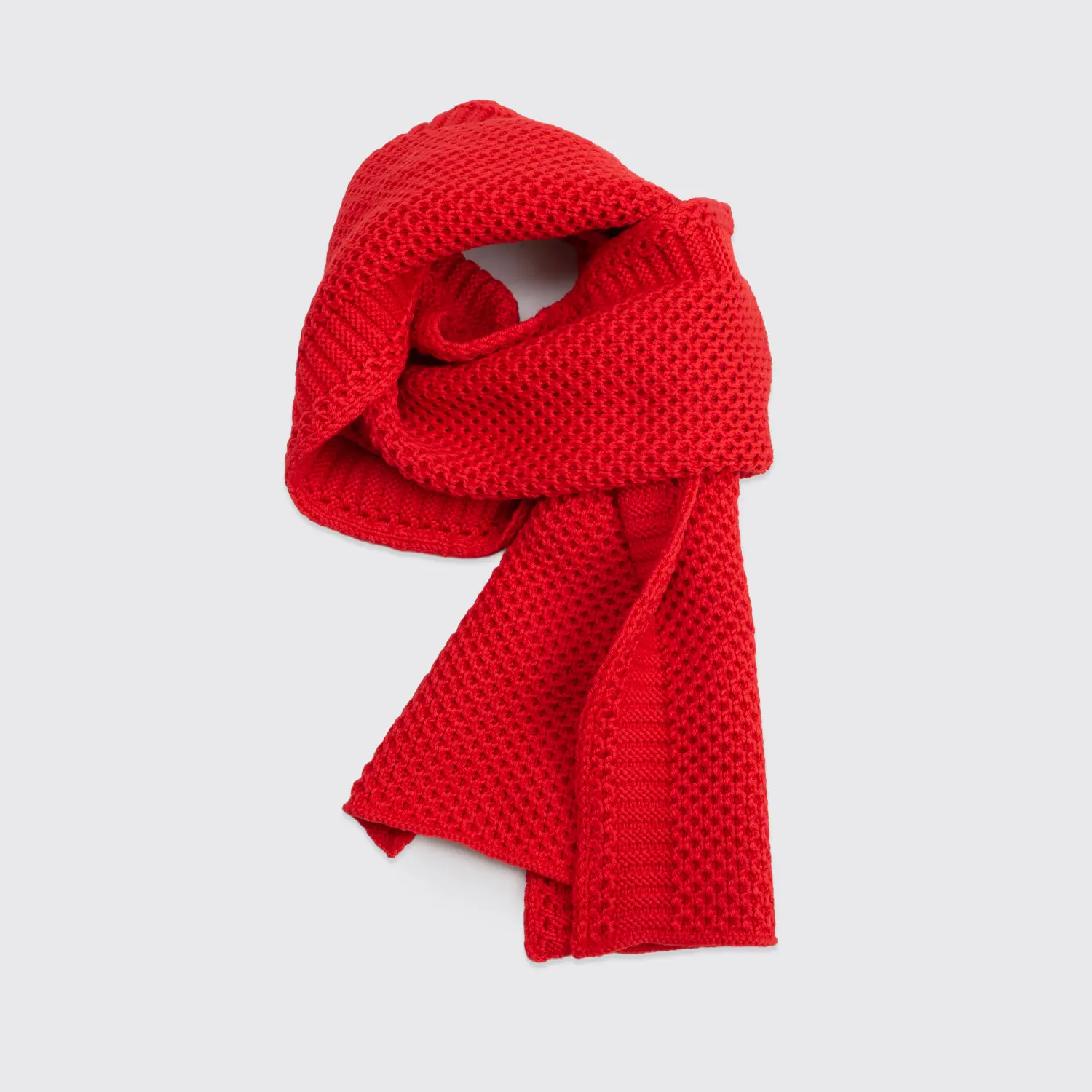 Giuliano Fujiwara Scarf Solid Red Textured Knit Wool Fall Winter Made in Italy