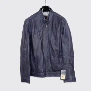 Patrick James Leather Jacket Size L Men Missani Le Collezioni Blue Cafe Racer