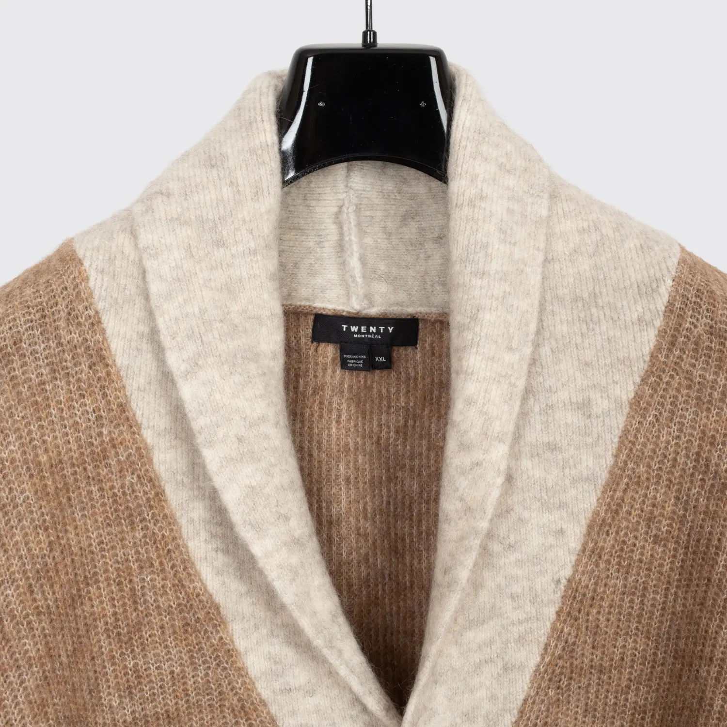 Twenty Montreal Shawl Cardigan Sweater 2XL Men Beige Mohair Wool Knit Contrast
