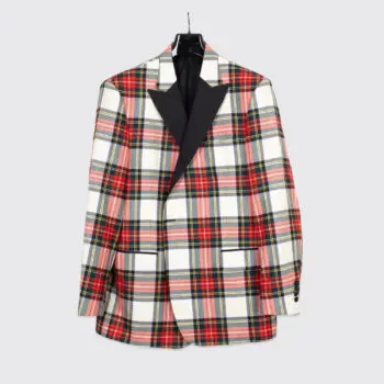 Robert Talbott Dinner Jacket Size 46R Multicolor Plaid Wool with Satin Grosgrain