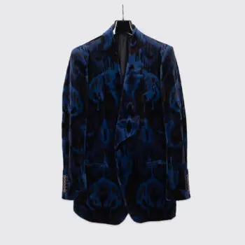 Tom Ford Dinner Jacket Size EU58 Men Tonal Blue Brown Ikat Print Cotton Velvet