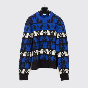 Burberry Sweater Size L Men Blue Chess Intarsia Wool Blend Jumper Relaxed Fit