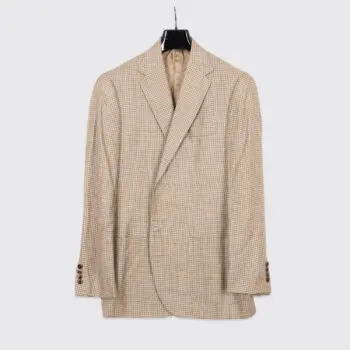 Cifonelli Jacket Size 44R Beige Houndstooth Wool Blend Montecarlo Made in Italy